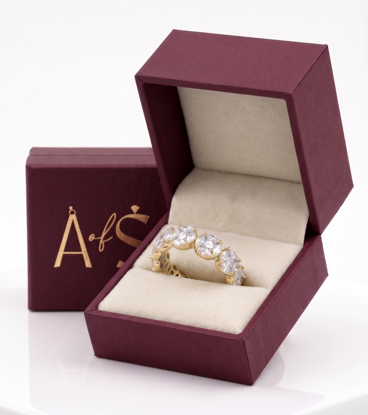 Silver Round and Marquise Cluster Eternity Band