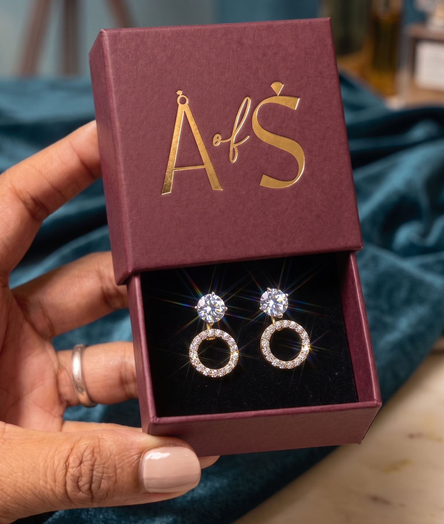 Silver Solitaire Stud and Pavé Circle Drop Earrings