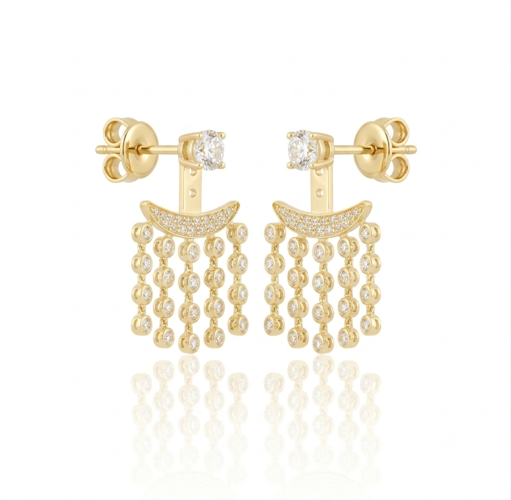 925 Sterling Silver Crescent Fringe Ear Jackets