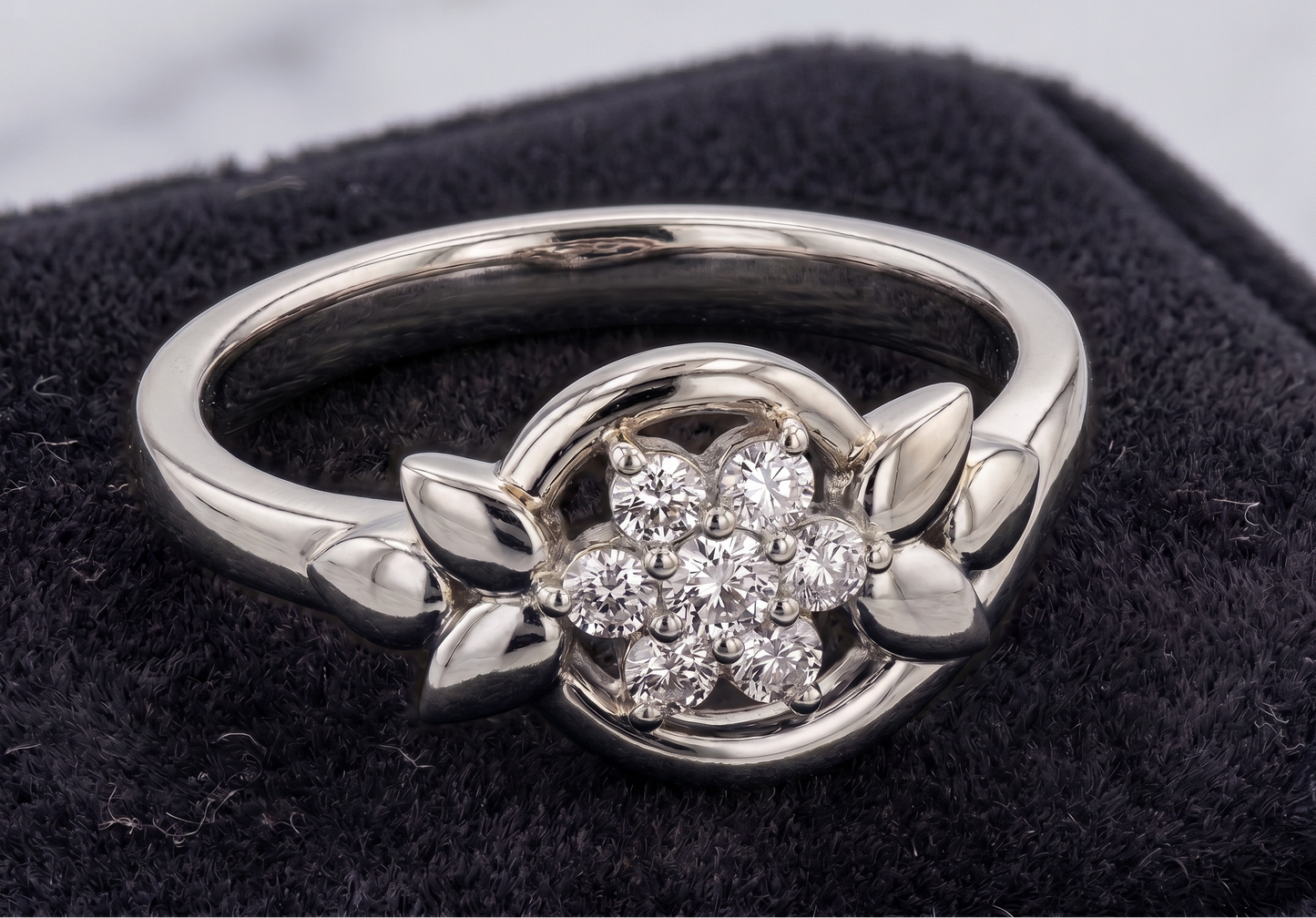 A Silver Diamond Flower Halo Ring