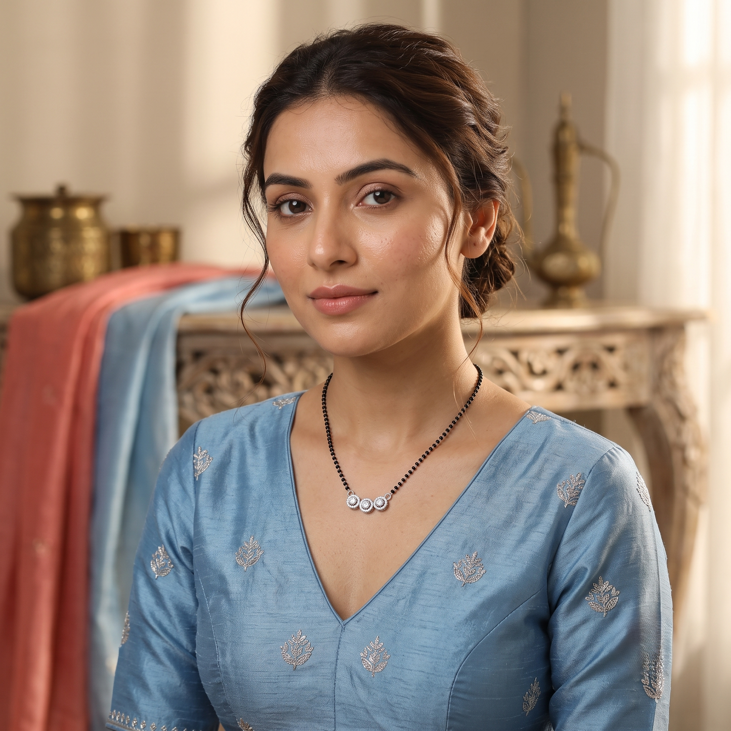 925 Silver Three-Stone Halo Mangalsutra