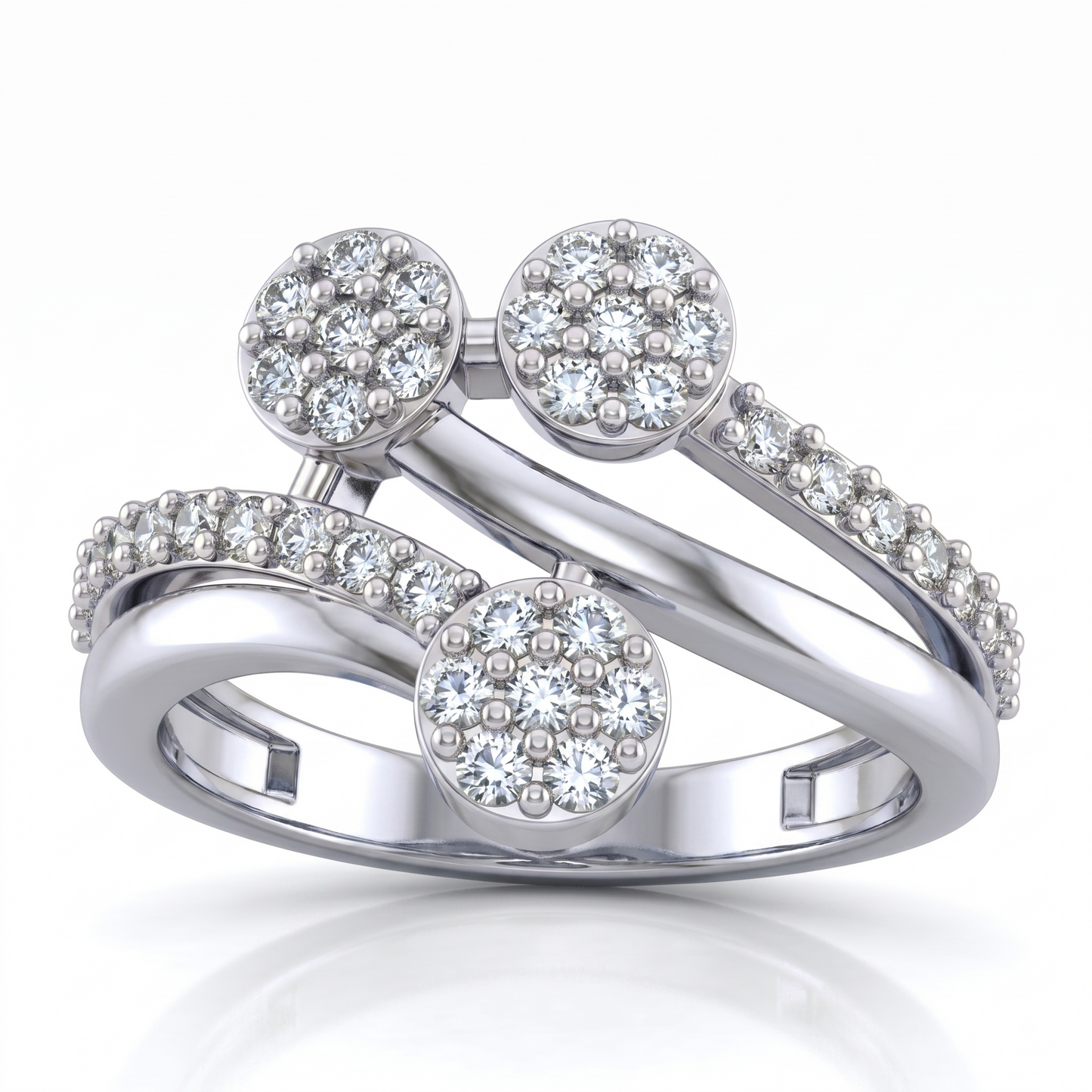 Pure Silver Triple Cluster Bypass Ring