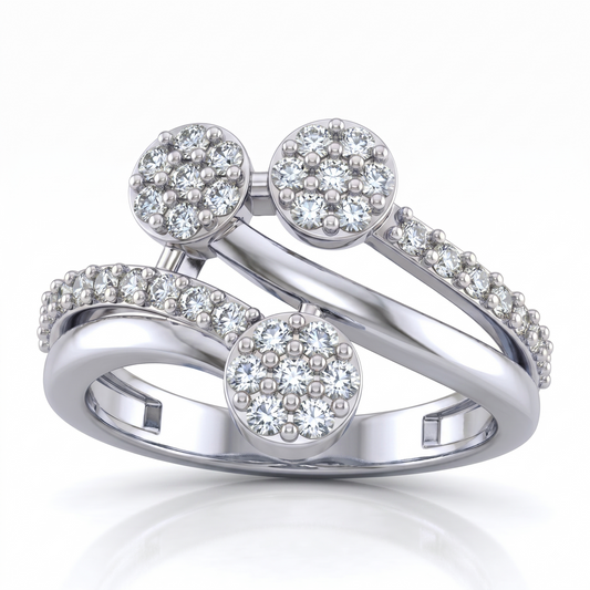 Pure Silver Triple Cluster Bypass Ring