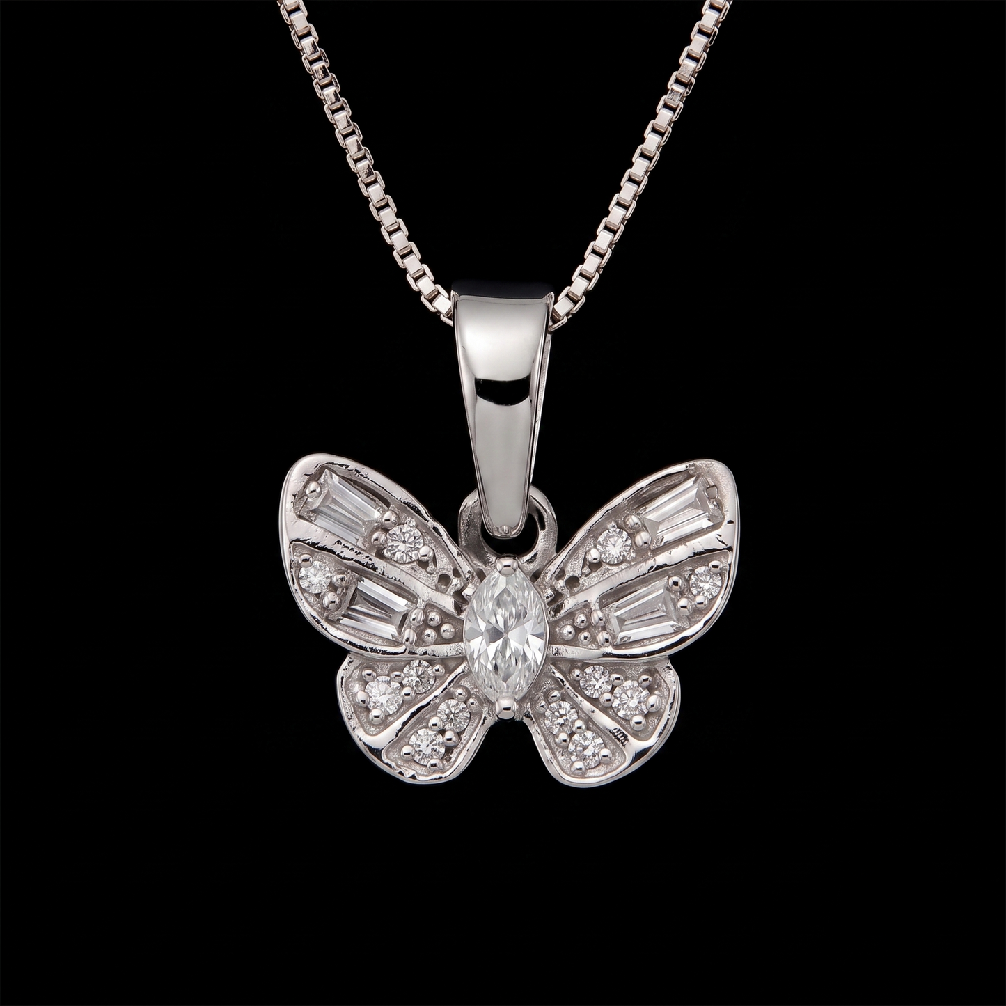 Sparkling moissanite Butterfly Silver Chain Pendant