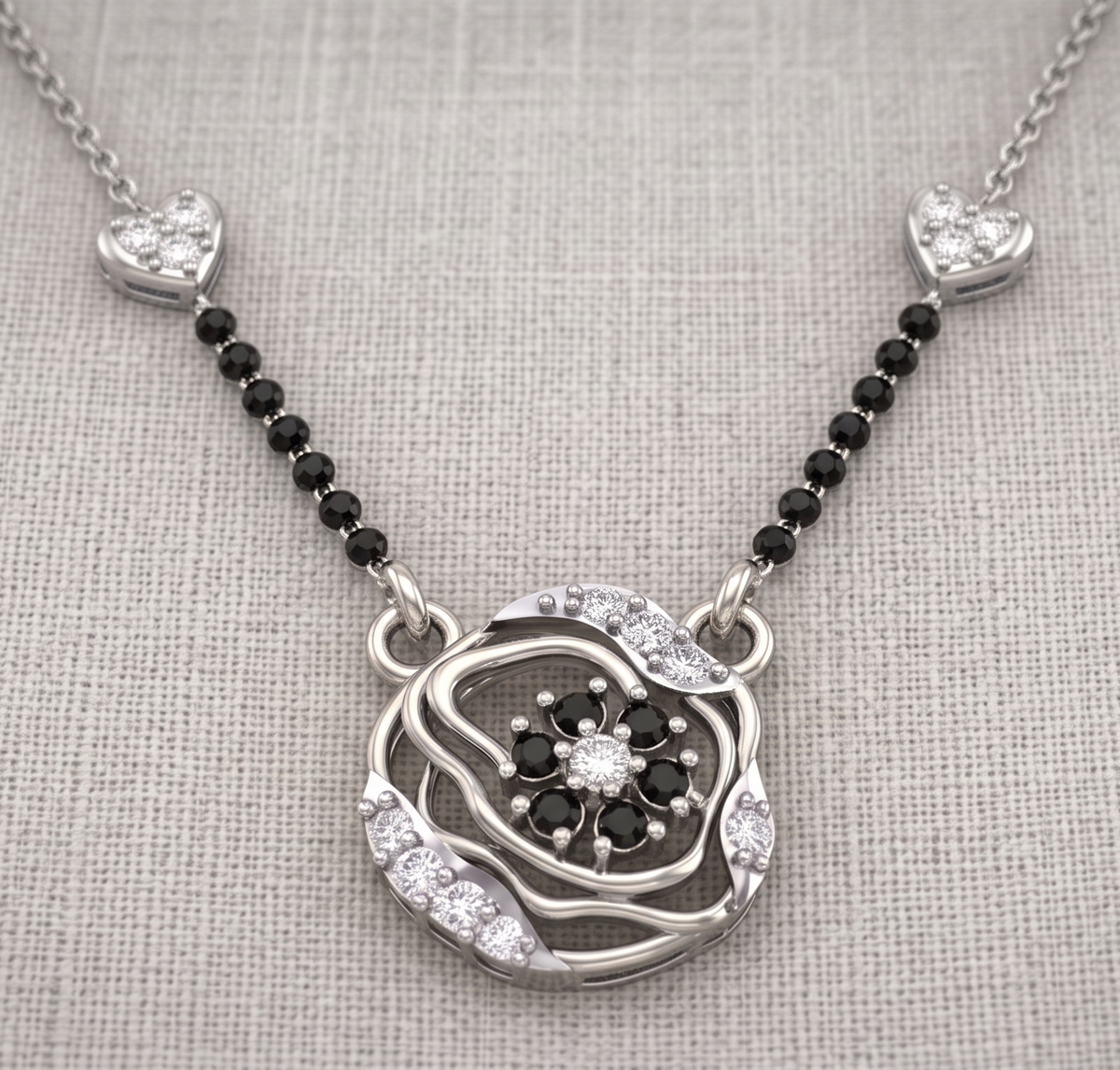 The Sterling Silver Black-Petal Mangalsutra