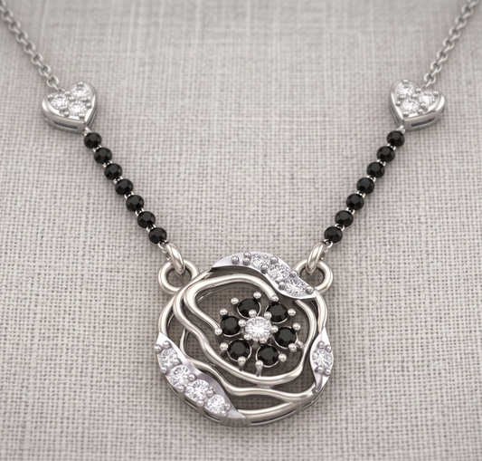 The Sterling Silver Black-Petal Mangalsutra