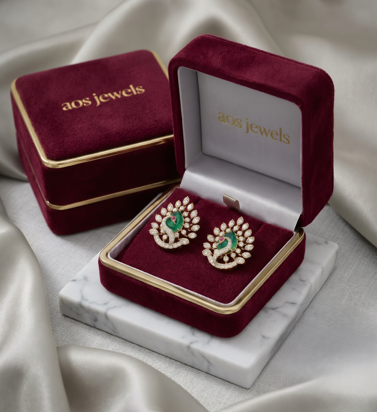 The Silver Majestic Peacock Studs
