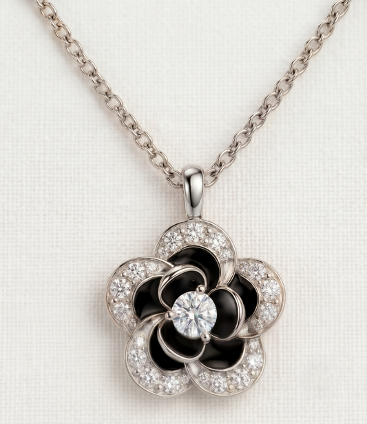 The Midnight Camellia Silver Pendant