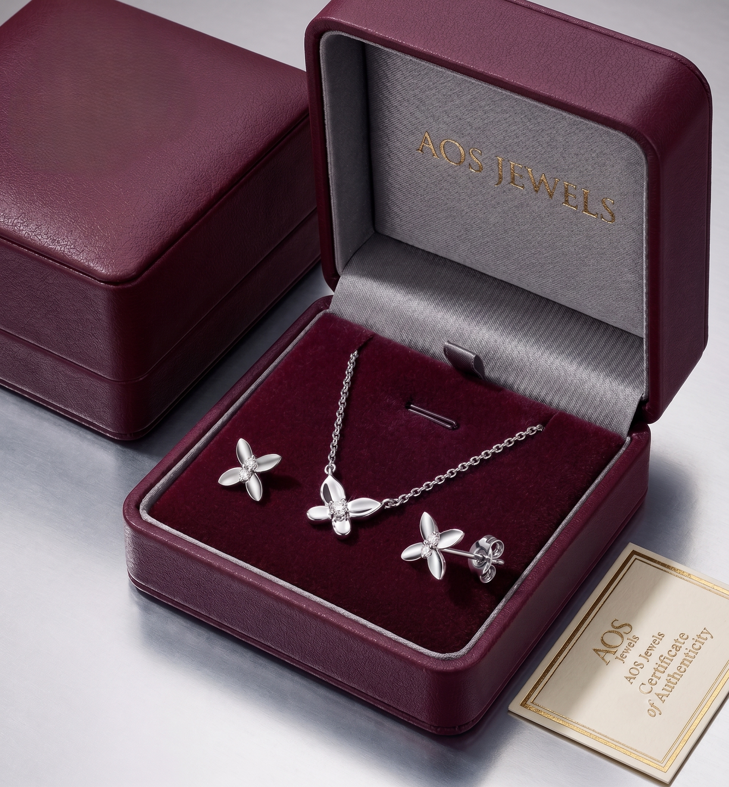 925 Sterling Silver Minimalist Four-Petal Flower Set