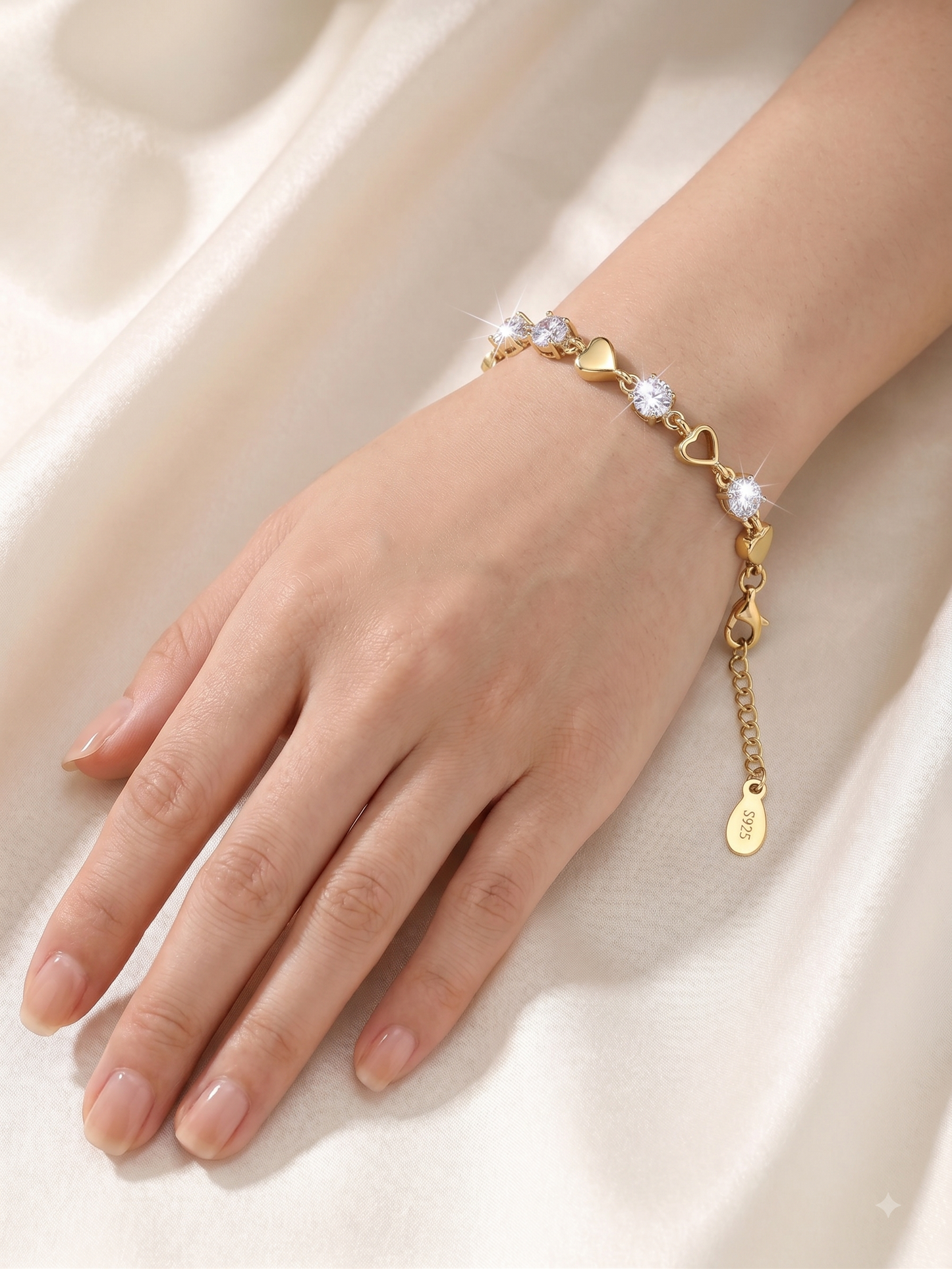 Silver Heart & Round Solitaire Tennis Bracelet