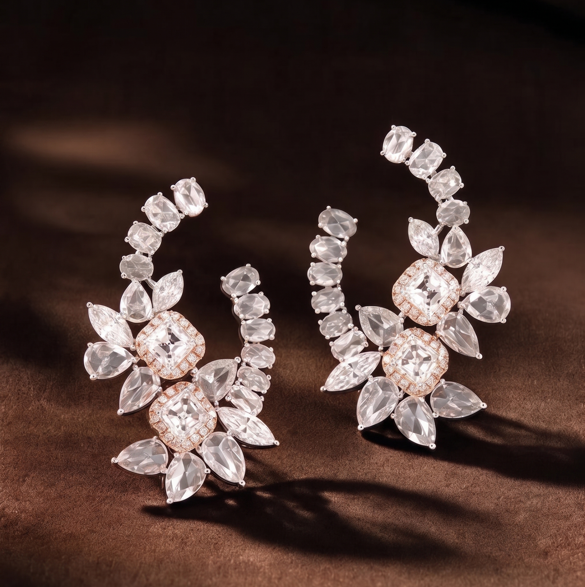 The Celestial Bloom Crescent Silver Earrings