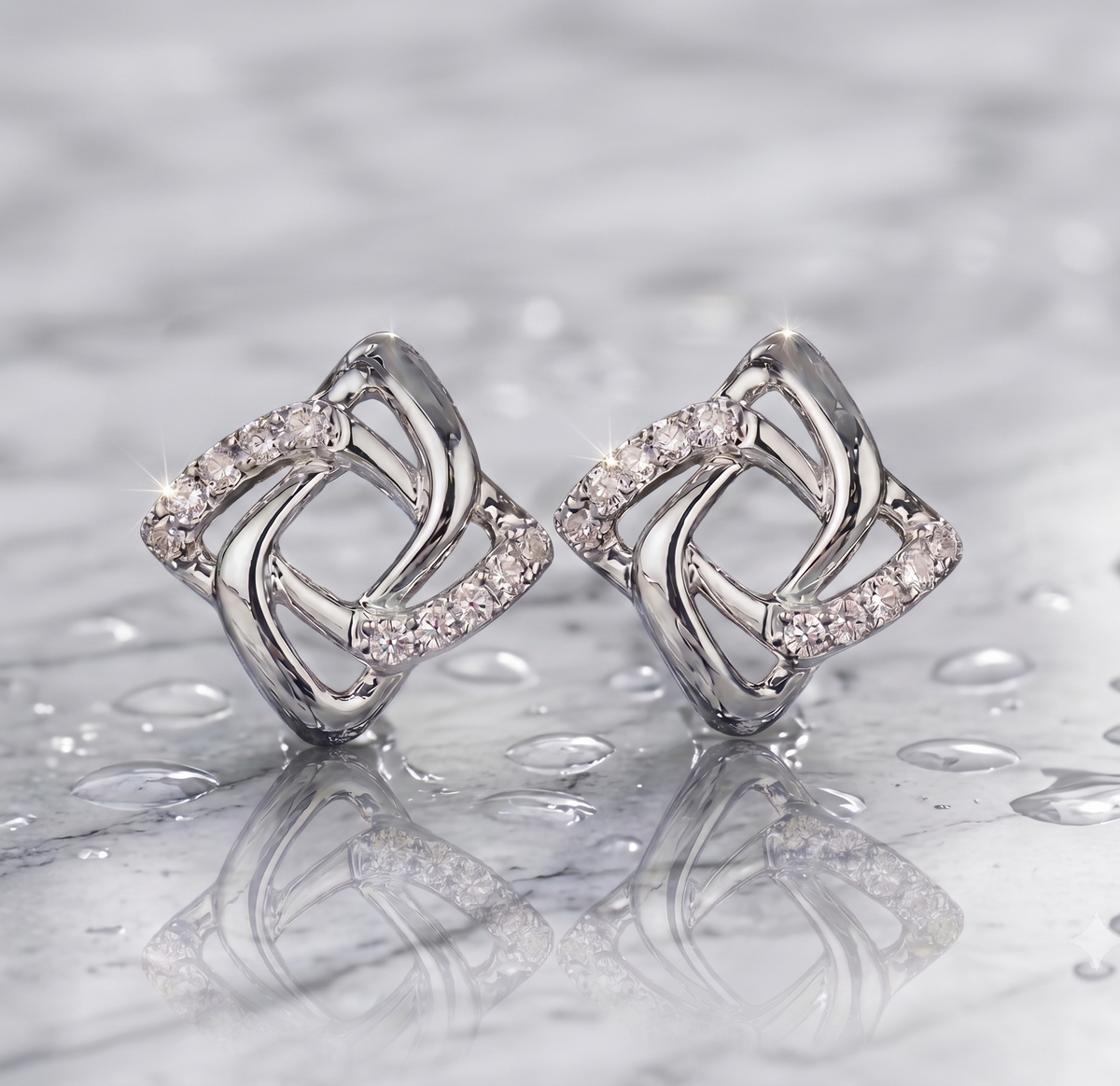 Half-Pavé Geometric Knot Earrings in Silver