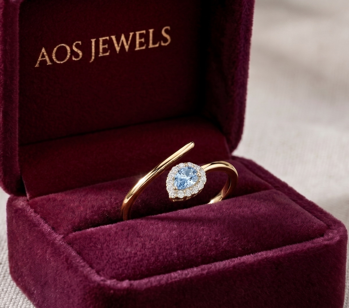 925 Sterling Silver Pear Cut Aquamarine-Style Ring