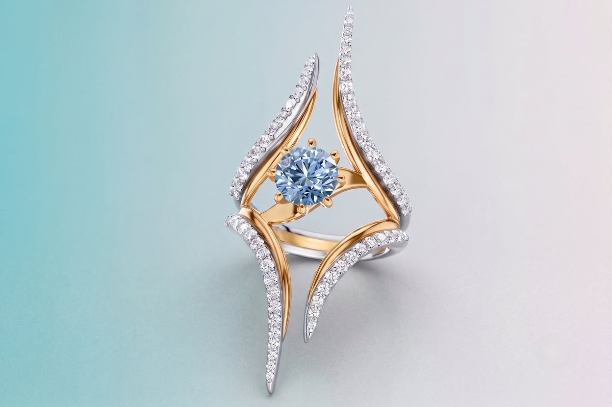 925 Sterling Silver Two-Tone Swirl Ring with Blue Solitaire