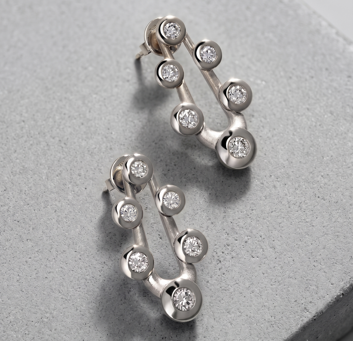 Modern U-Shaped Bezel Stud Silver Earrings