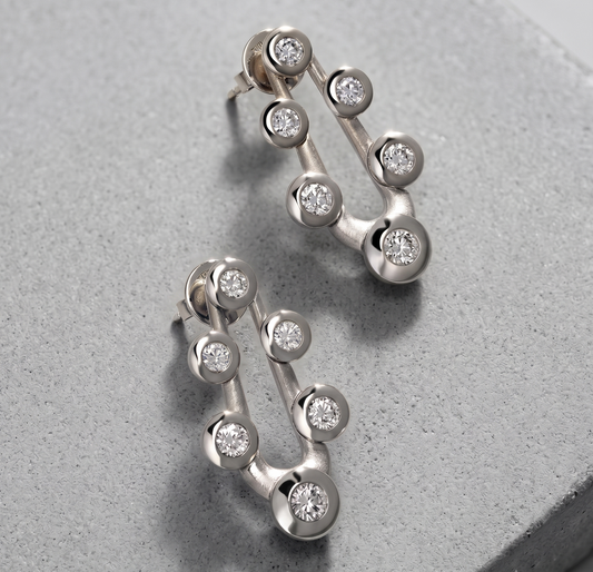 Modern U-Shaped Bezel Stud Silver Earrings