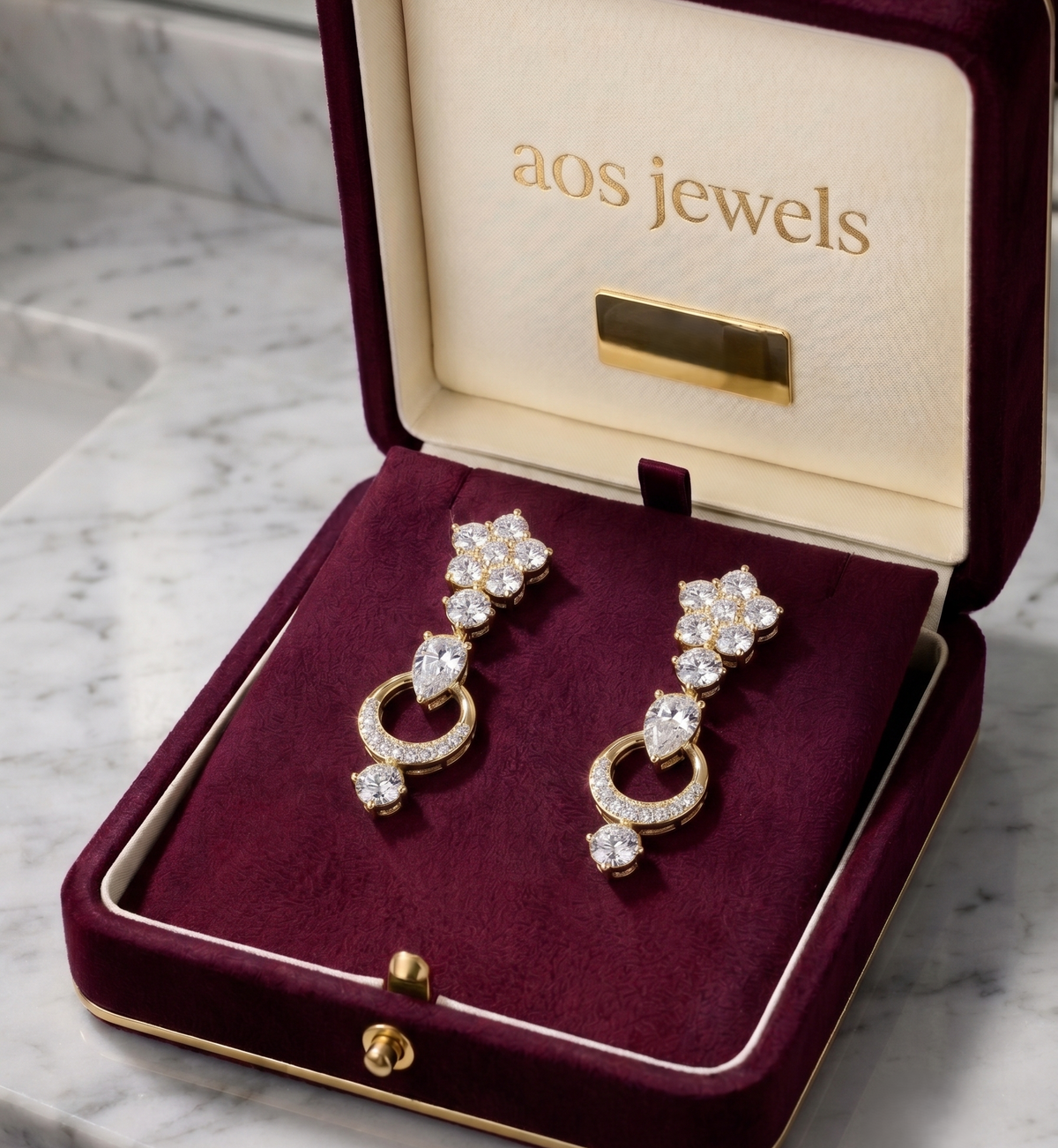 925 Sterling Silver Moissanite Floral Chandelier Earrings