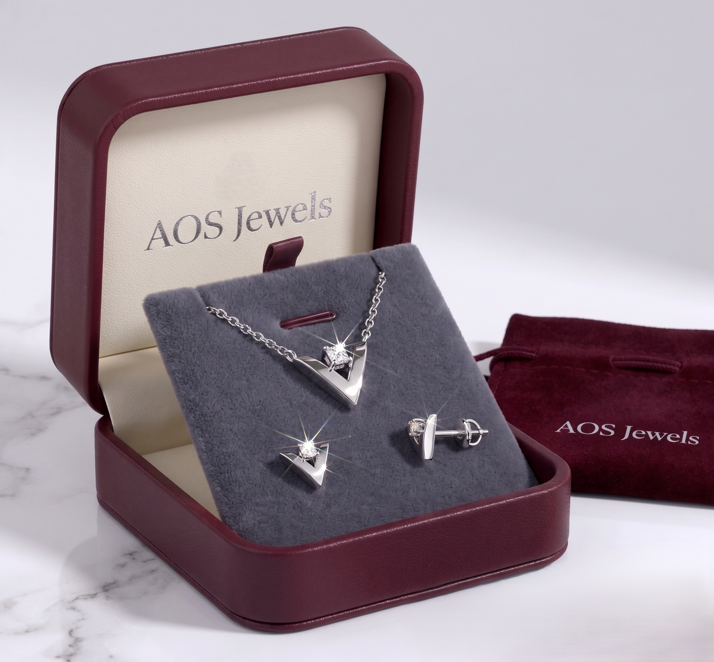 925 Sterling Silver Geometric Chevron Pendant Set
