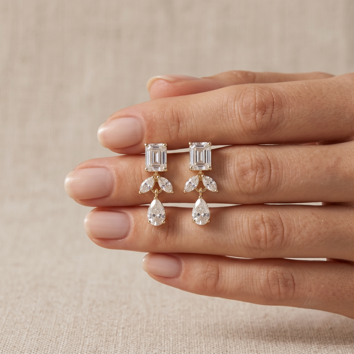 Sterling Silver Emerald and Pear Cut Drop Earrings