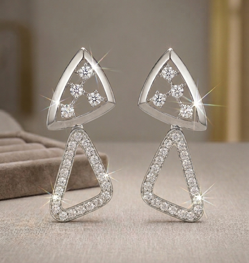 Modern Geometric Double Triangle moissanite Drop Earrings