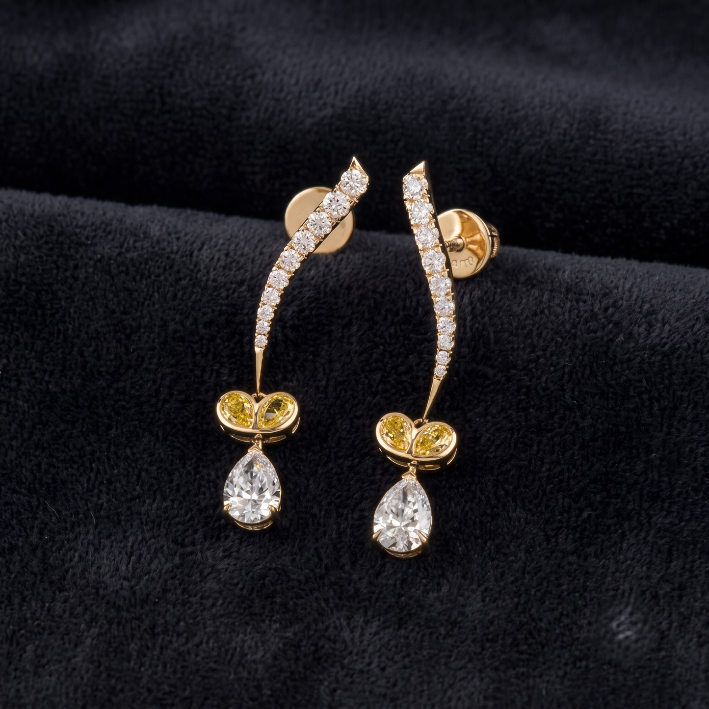 Pear-Cut Moissanite and Yellow Accent Dangle Silver Earrings