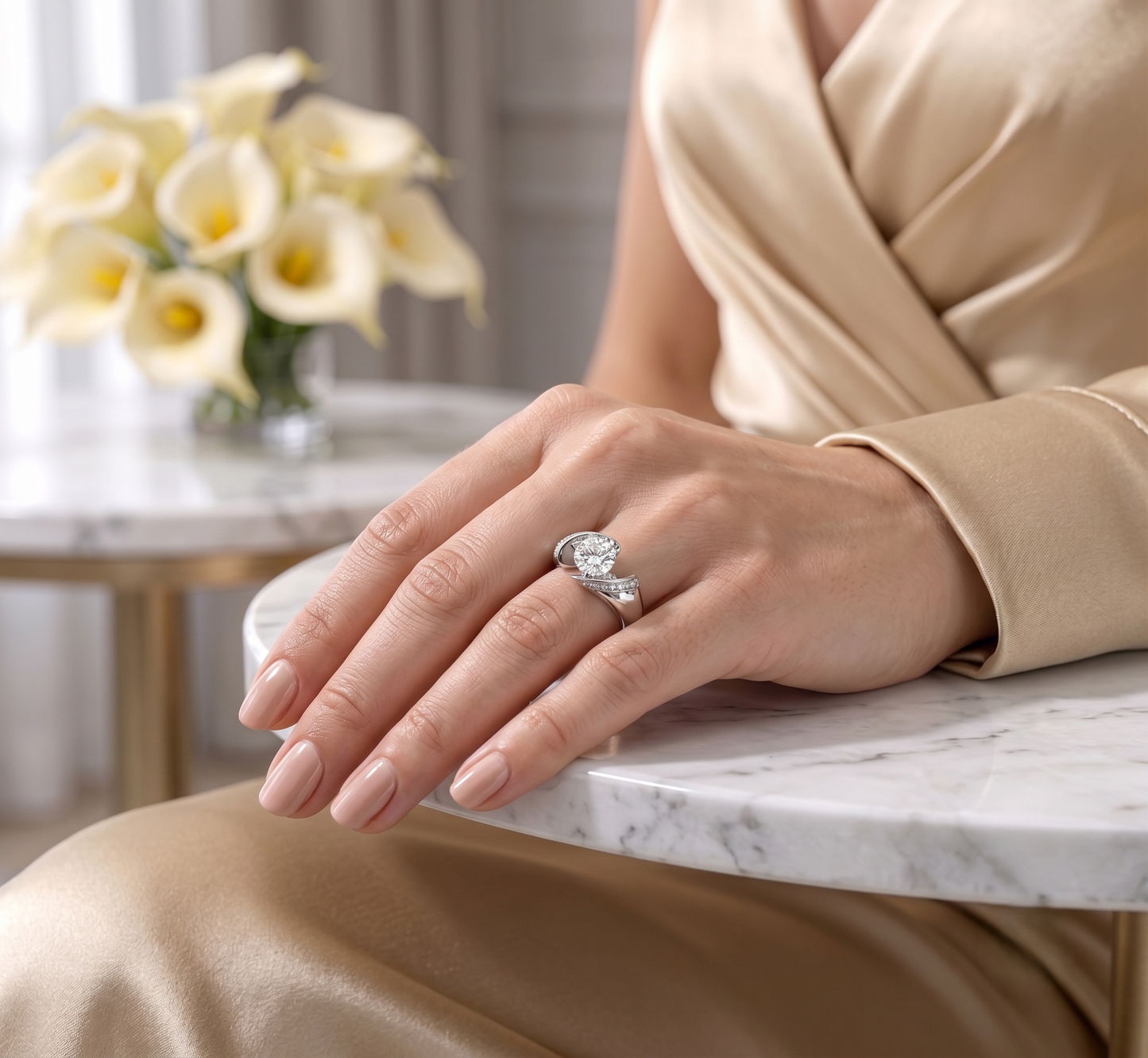 Radiant Solitaire moissanite-Accented Silver Ring