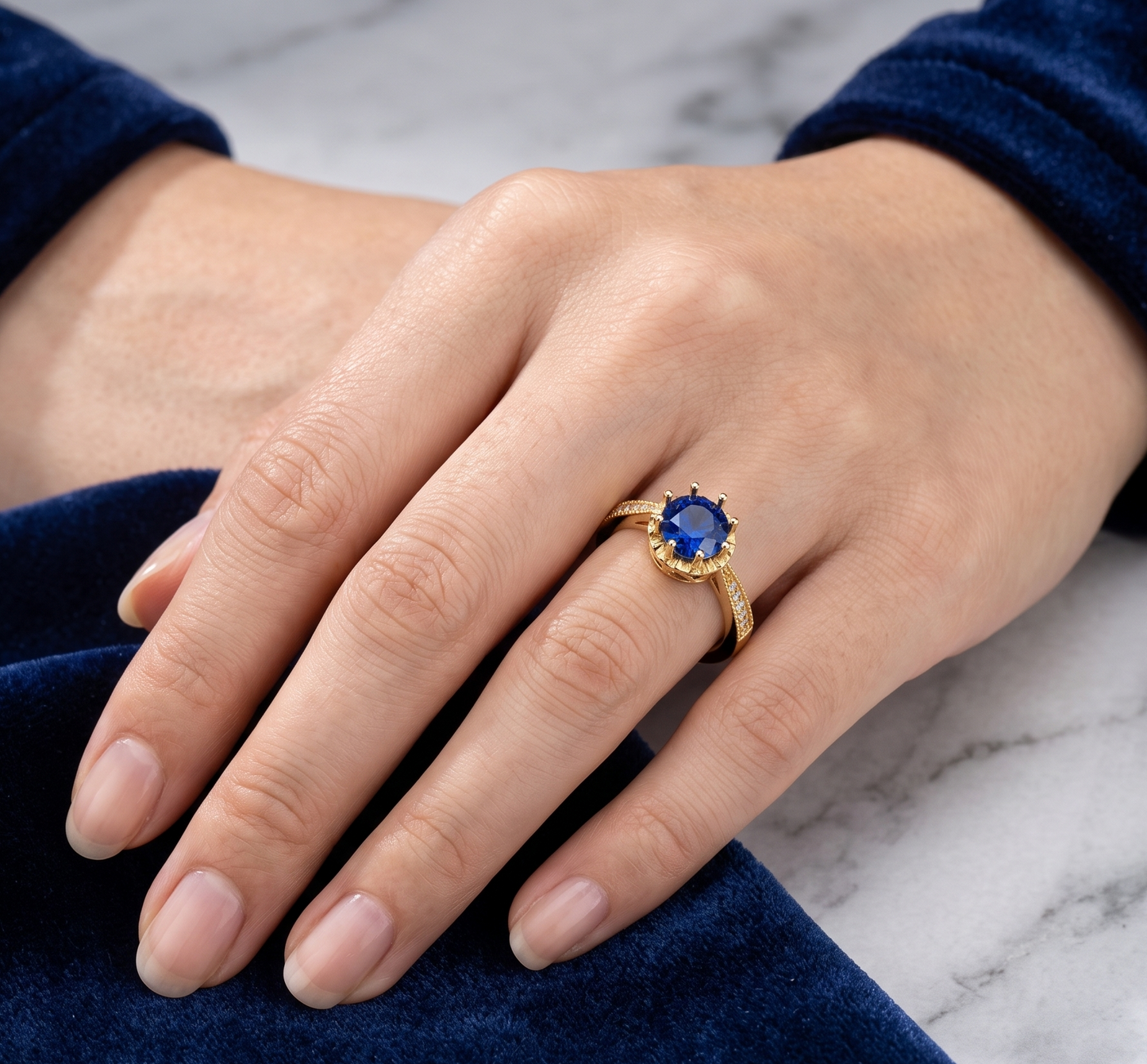 Sterling Silver Bezel-Set Blue Gemstone Statement Ring