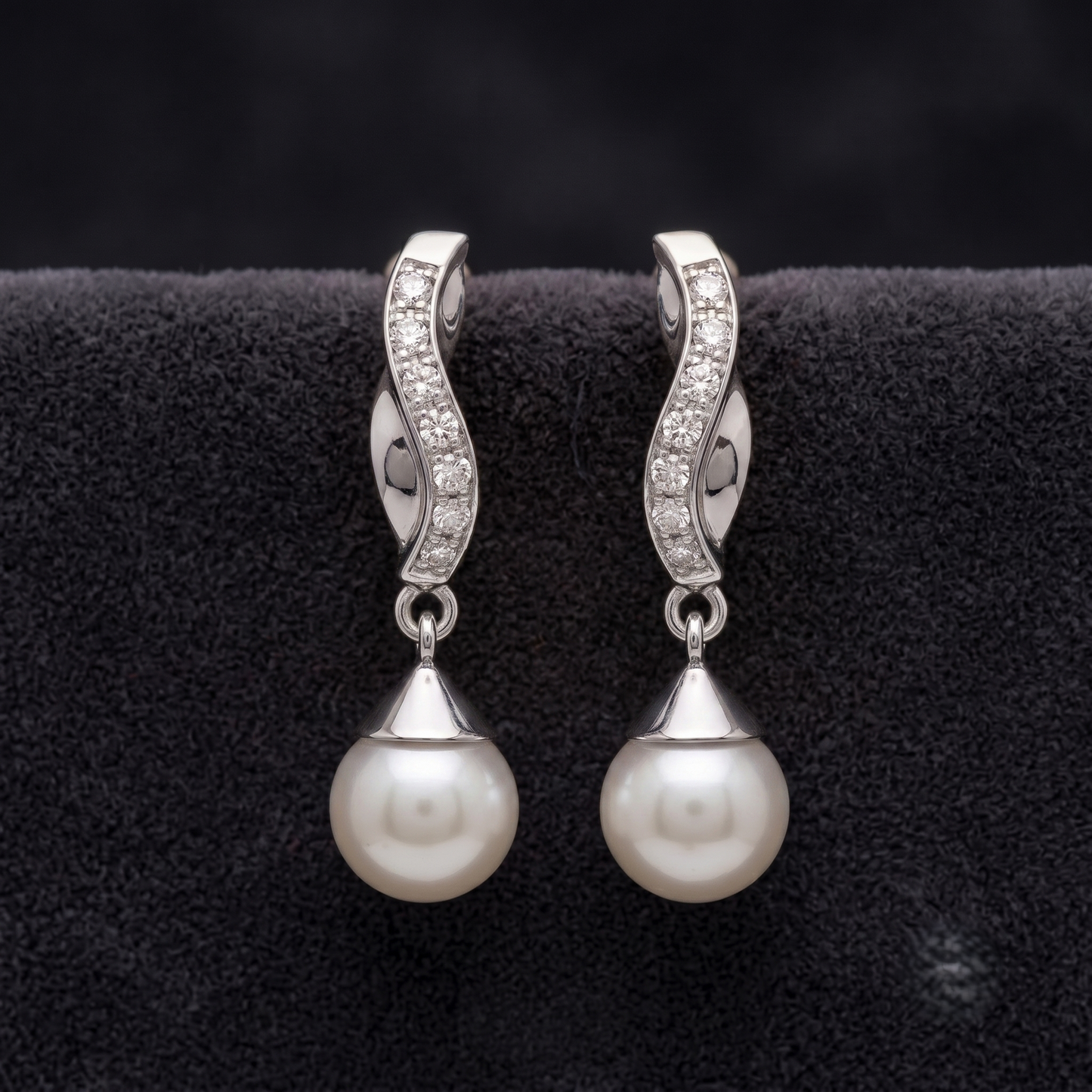 Sterling Silver Twisted Dangle Earrings with White Pearl