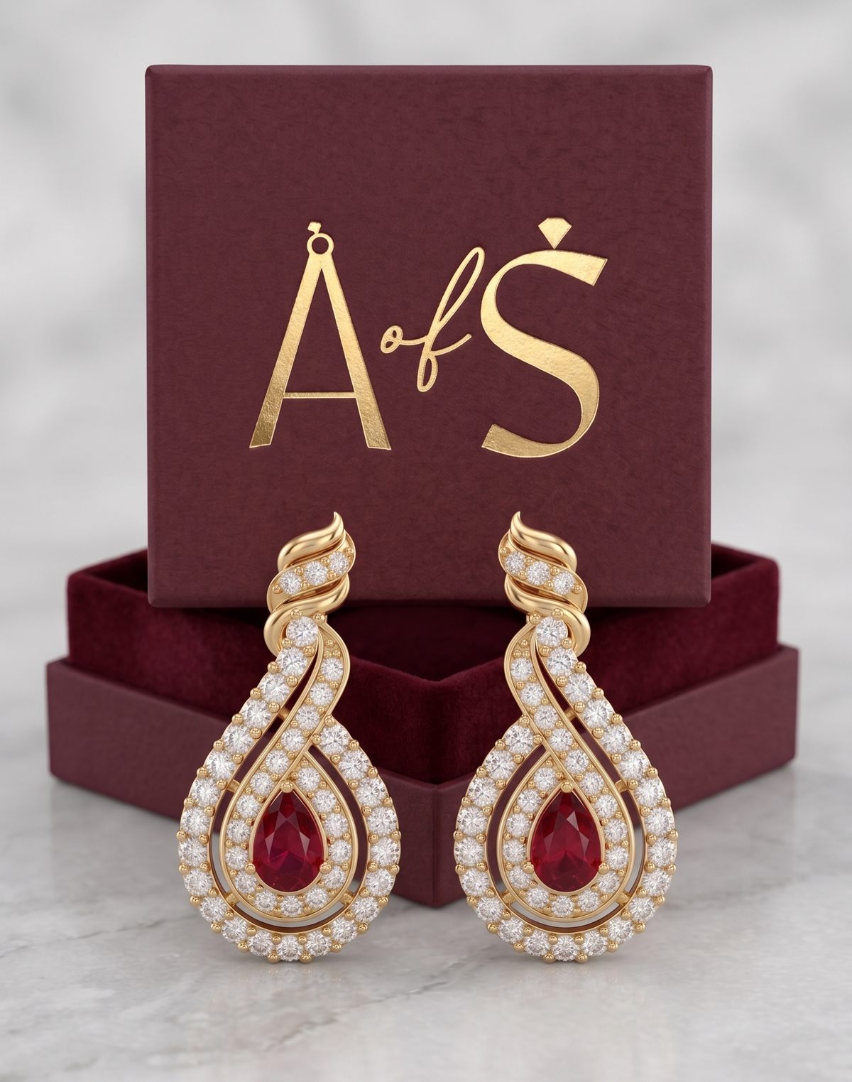 Silver Teardrop Ruby and moissanite Halo Drop Earrings