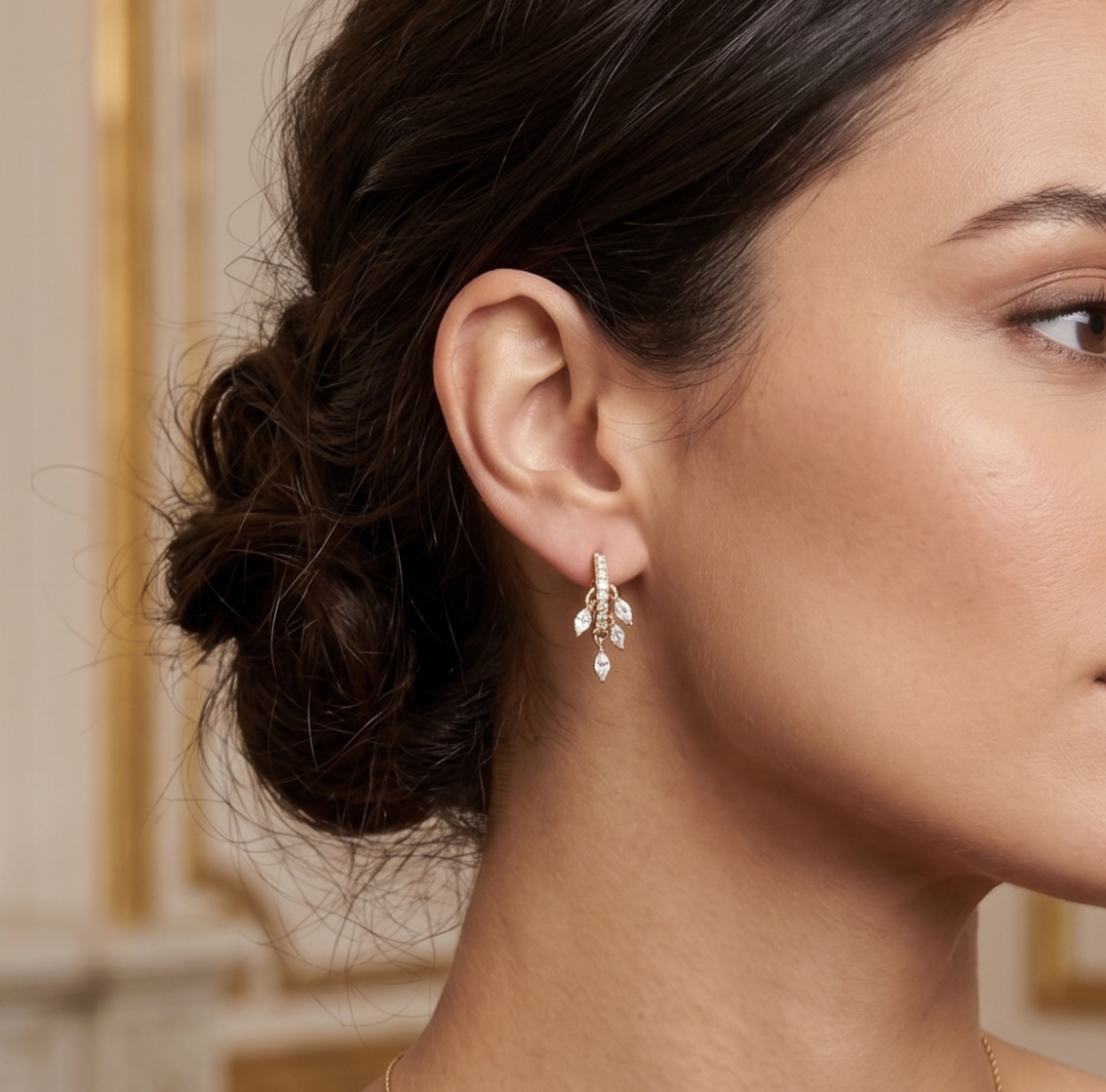 Silver Marquise Cluster Cascading Drop Huggies