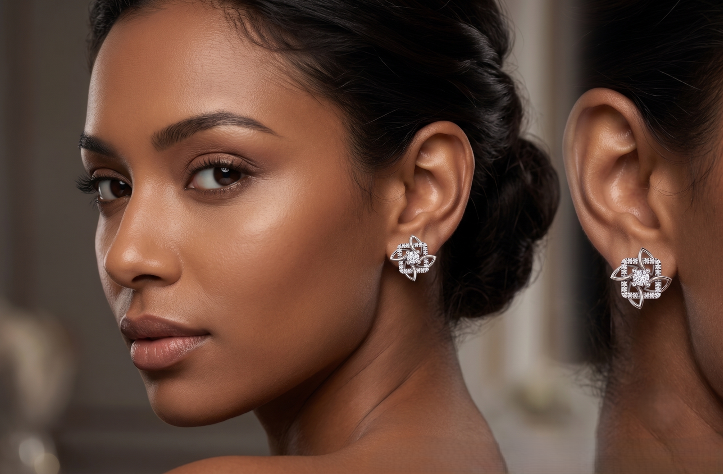 A pair of silver-toned flower-shaped stud earrings