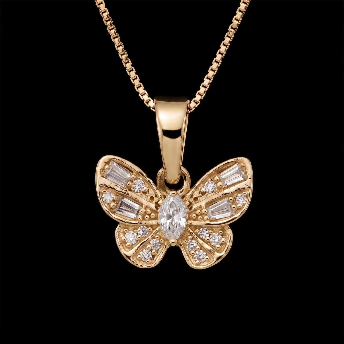 Sparkling moissanite Butterfly Silver Chain Pendant