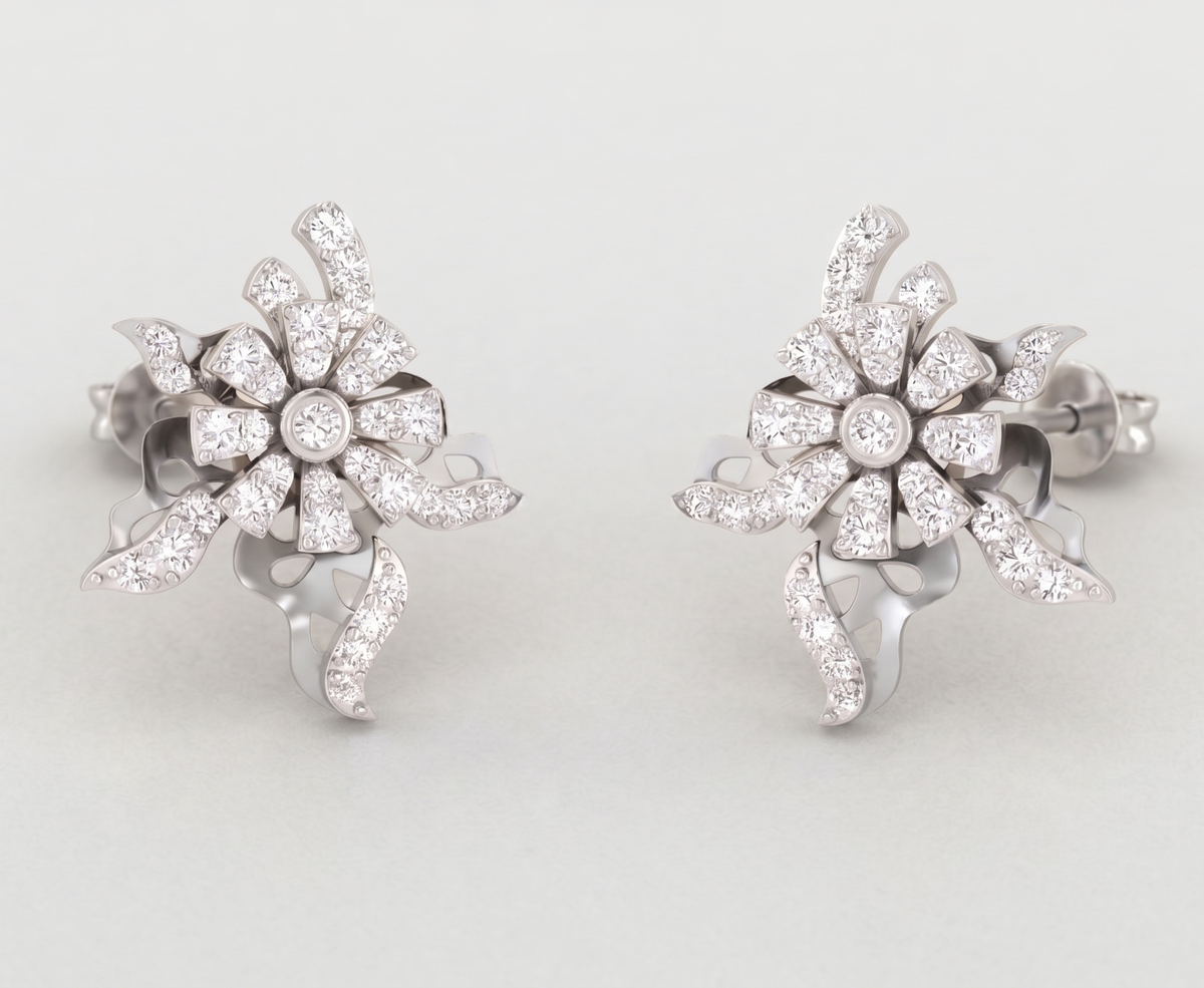 Sparkling Comet Floral Cluster Earrings