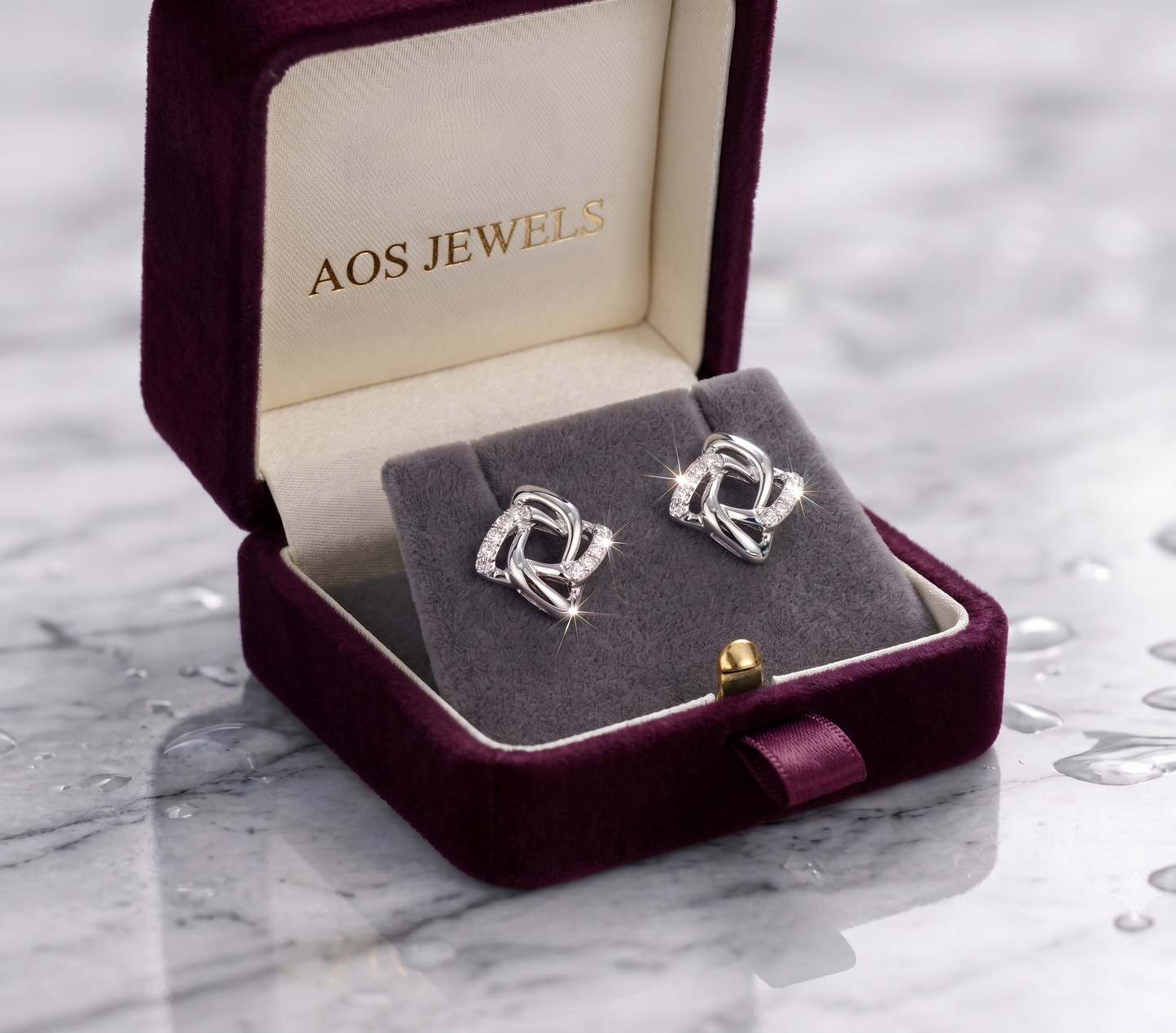 Half-Pavé Geometric Knot Earrings in Silver