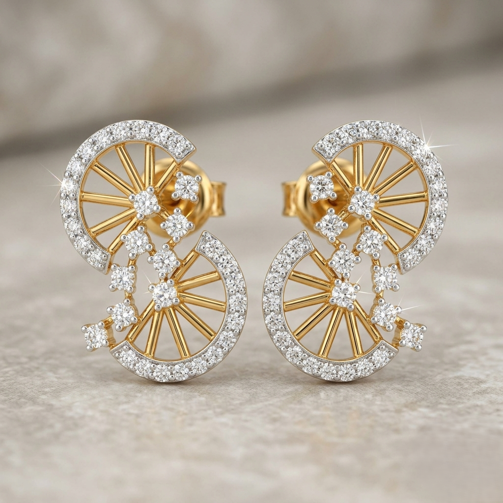 925 Sterling Silver Art Deco Double Fan Stud Earrings