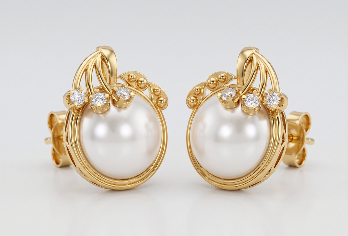 Silver Swirl & Pearl Nest Earrings