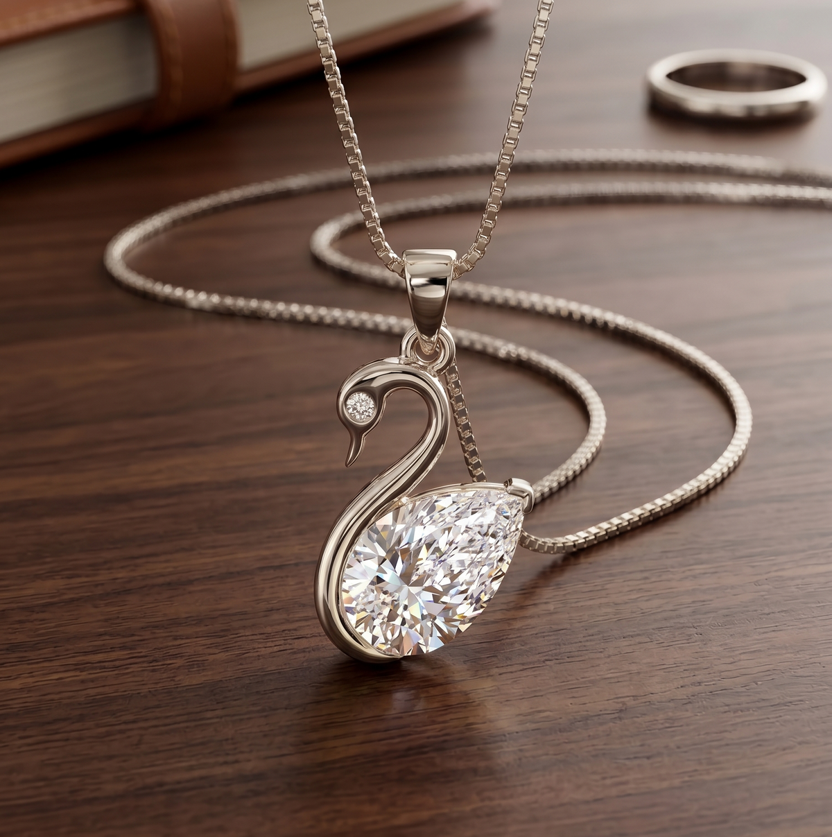 The Graceful Swan Pear-Cut Silver Pendant