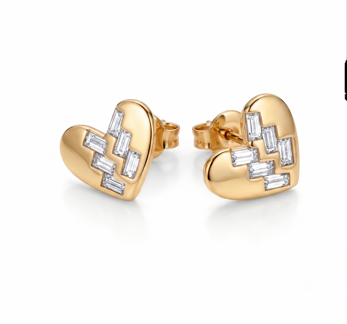 Asymmetrical Step-Cut Stone Heart Silver Earrings