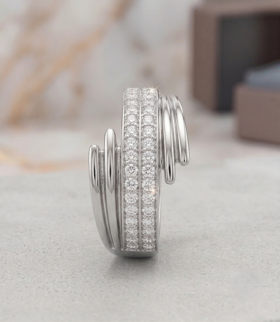 The silver wrap-style ring with three rows