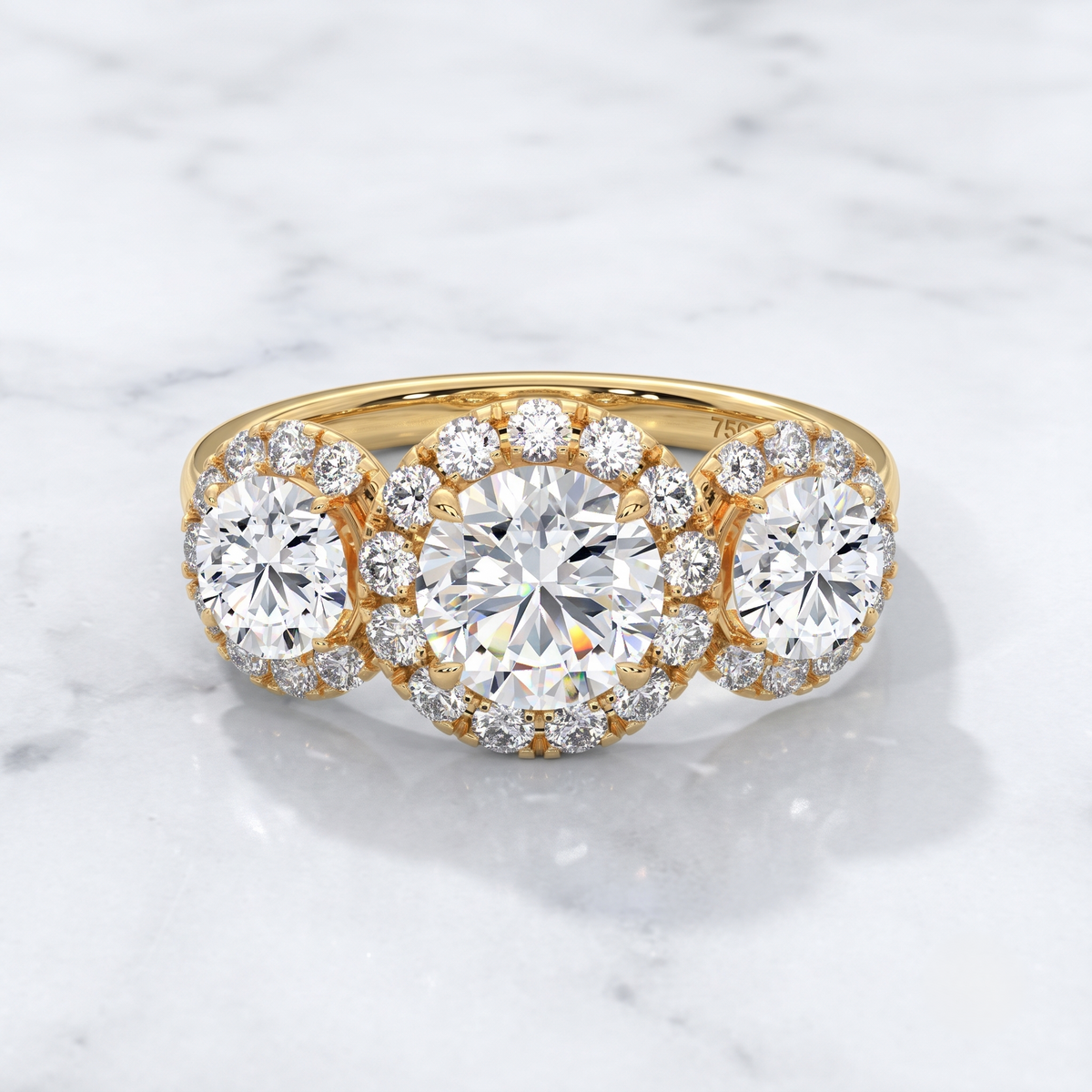 Ethereal Triple Halo Round-Cut Moissanite Silver Ring