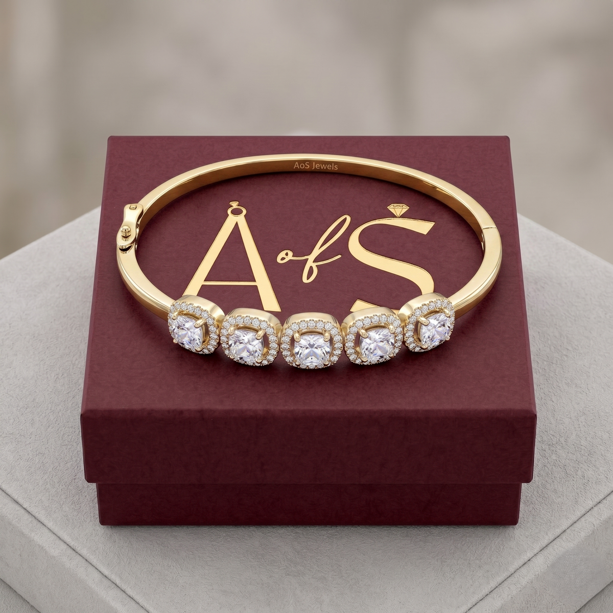 Sterling Silver Five-Stone Cushion Halo Bracelet