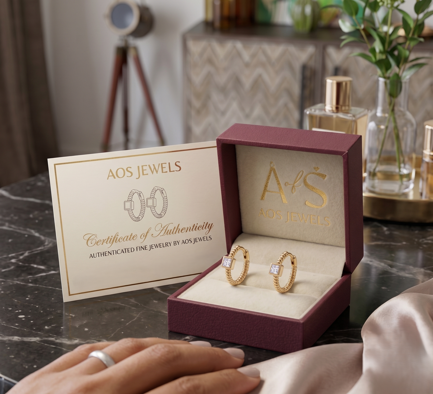 Bezel-Set Princess Cut Square Stone Silver Hoops