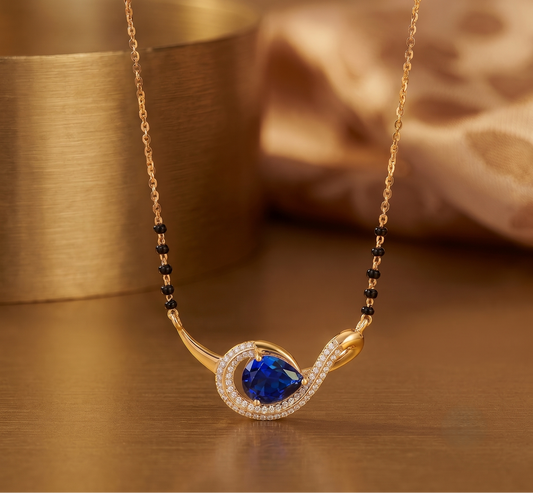 925 Silver Blue Sapphire Color Pear Drop Mangalsutra