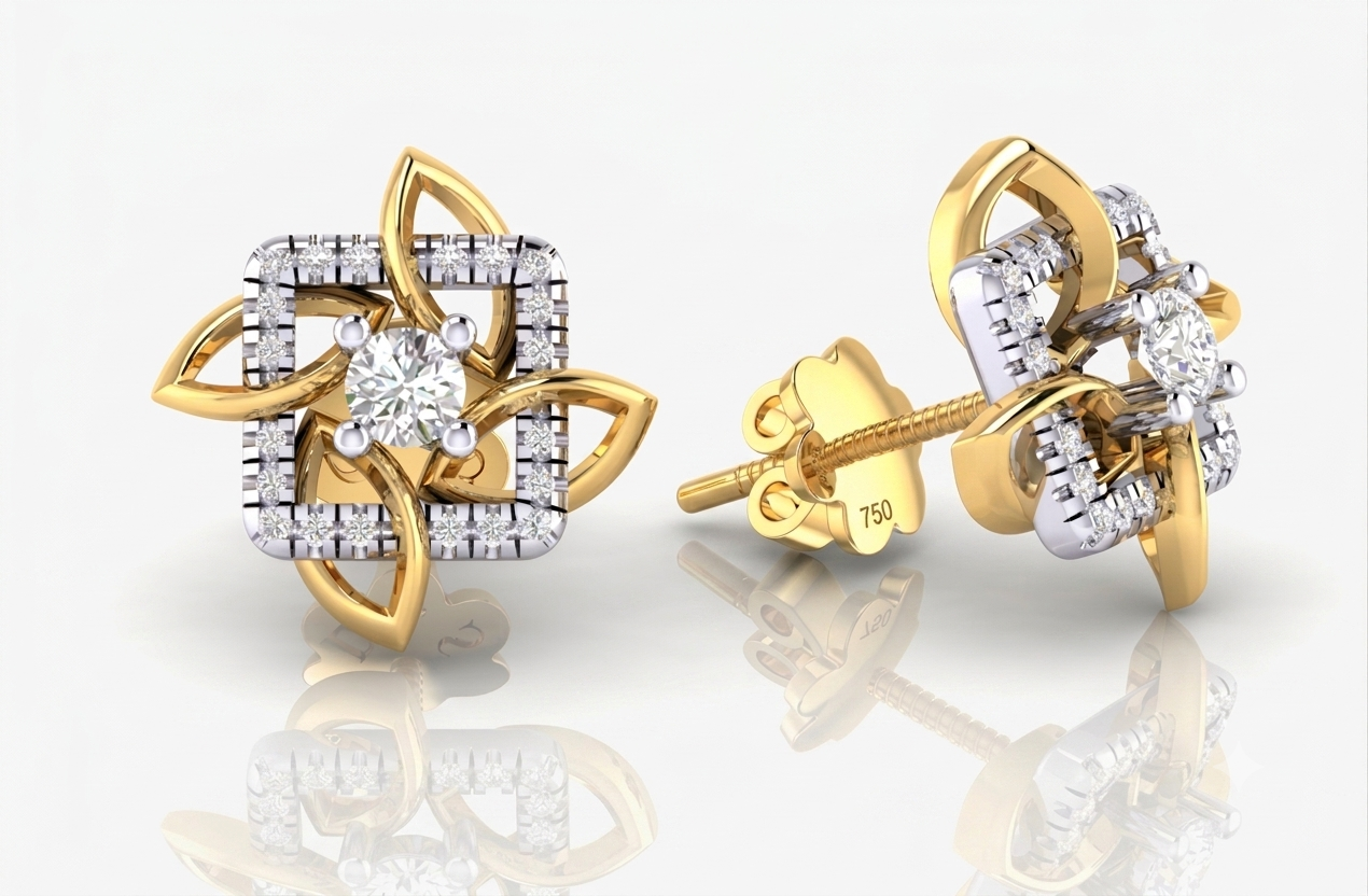 A pair of silver-toned flower-shaped stud earrings