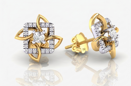A pair of silver-toned flower-shaped stud earrings