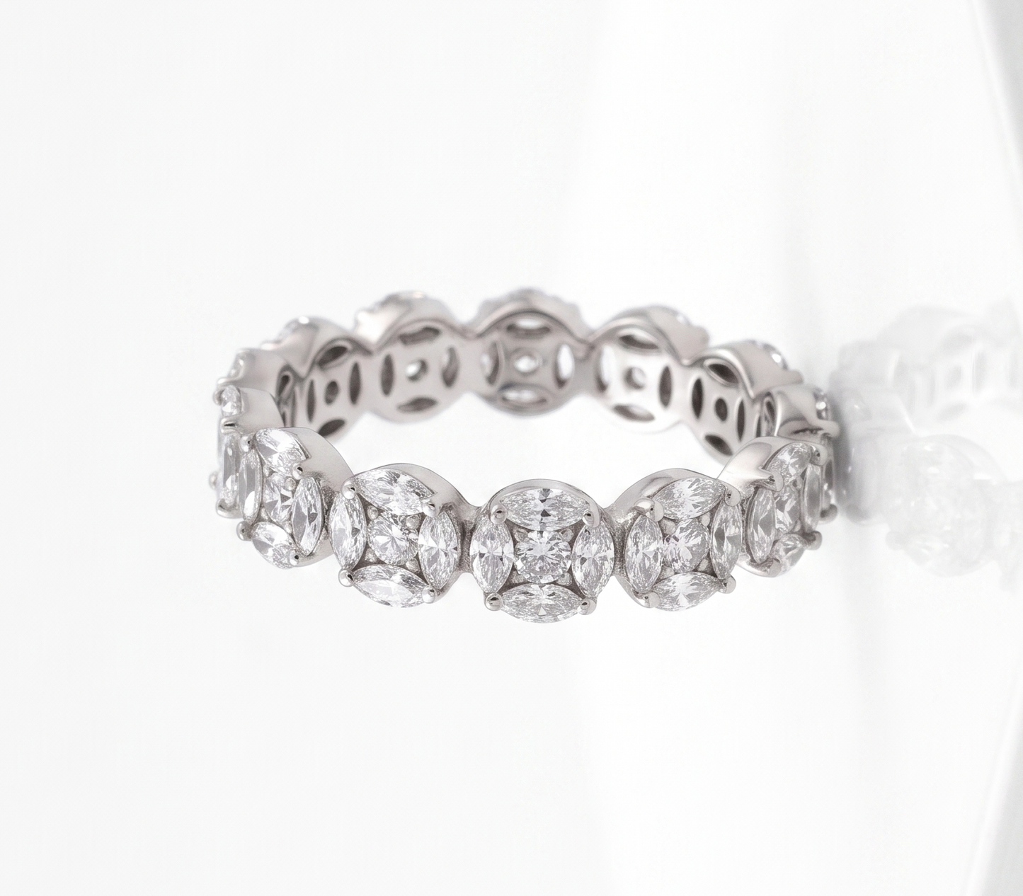 Silver Round and Marquise Cluster Eternity Band