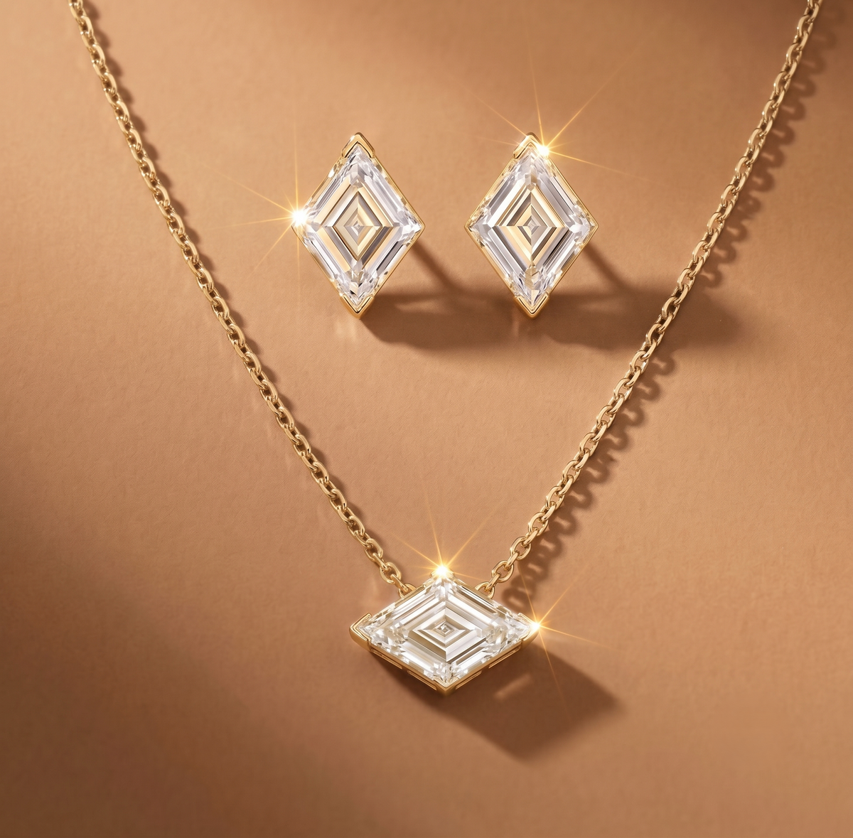 925 Sterling Silver Geometric Step-Cut Pendant Set