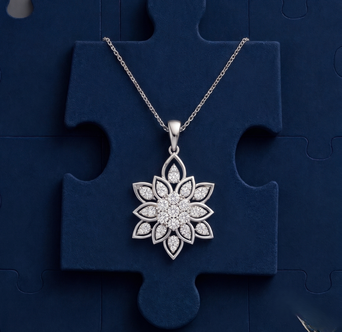 The 'Radiant Lotus' Silver Medallion Chain Pendant