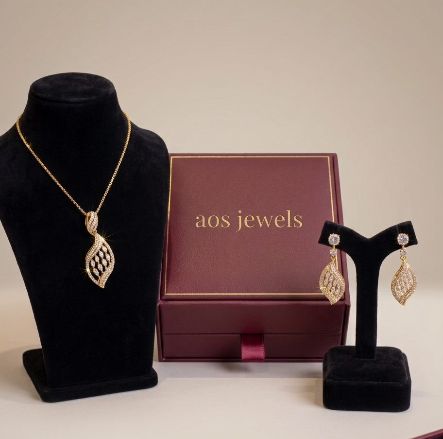 925 Sterling Silver Twisted Leaf Pendant Set