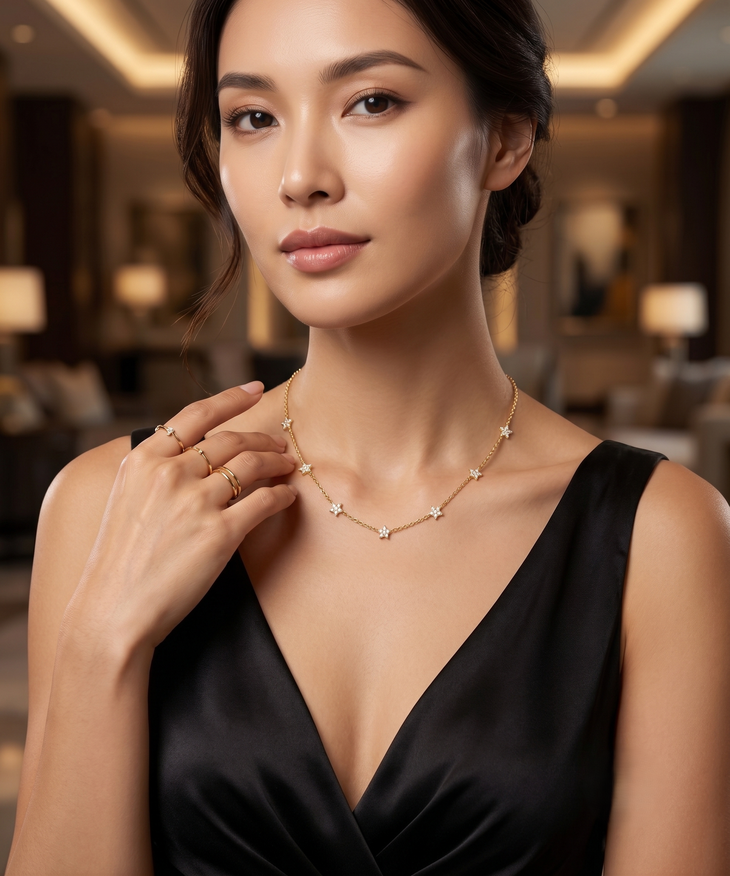 Dainty Silver moissanite Star Station Necklace